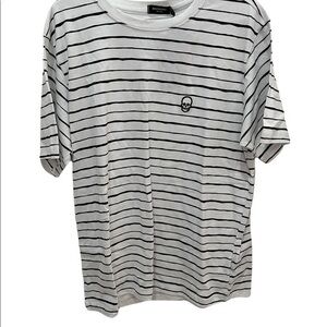 Bolongaro Trevor Mens White Black Striped Skull‎ Embroidered T-Shirt Crew Neck
